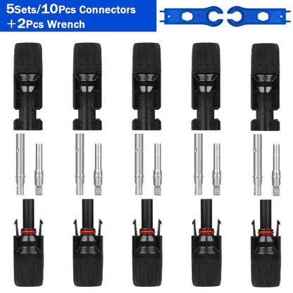 5 Pairs Connectors DC 1000V 30A Panel Branch PV Photovoltaic Wire/Board Terminal Box Inverter IP67 Waterproof and Spanner