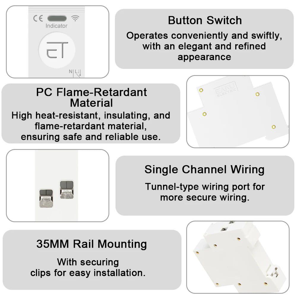 eWeLink WiFi Smart Circuit Breaker 1P+N 63A MCB Timer Relay Switch Energy Metering kWh Voltage Current Protector Remote Control