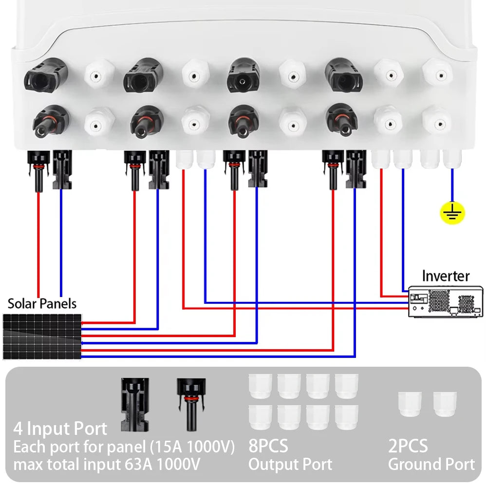 DC 1000V 4 Input 2 Output Solar Photovoltaic PV Combiner Box With Surge Lightning Protection DC Fuse MCB SPD Waterproof Box IP65