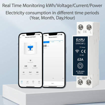 Tuya MCB WiFi Smart Circuit Breaker 1P+N 6-63A Time Relay Energy kWh Voltage Current Meter Protector Voice Remote Control Switch