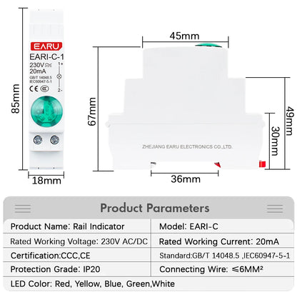 18mm Rail Indicator Light AC DC 220V 230V LED Dual Color Signal Light Tri Color Indicator Light 50/60Hz Light Red Green Blue