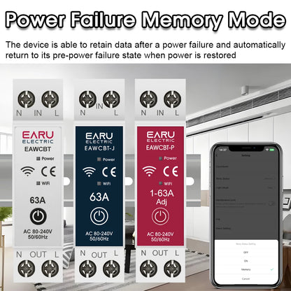 Tuya MCB WiFi Smart Circuit Breaker 1P+N 63A Timer Power Energy kWh Voltage Current Meter Protector Voice Remote Control Switch