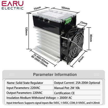 AC 220V Single Phase Full Isolation Voltage Regulator Module 25A-200A With Heat Sink Fan Kit - SMT DCB High Precision Industrial