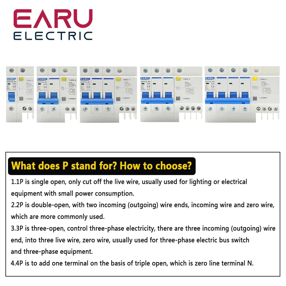 DZ47LE-63 Household Miniature Circuit Breaker 1P/2P/3P/4P Air Switch With Leakage Protector Three-phase Main Gate