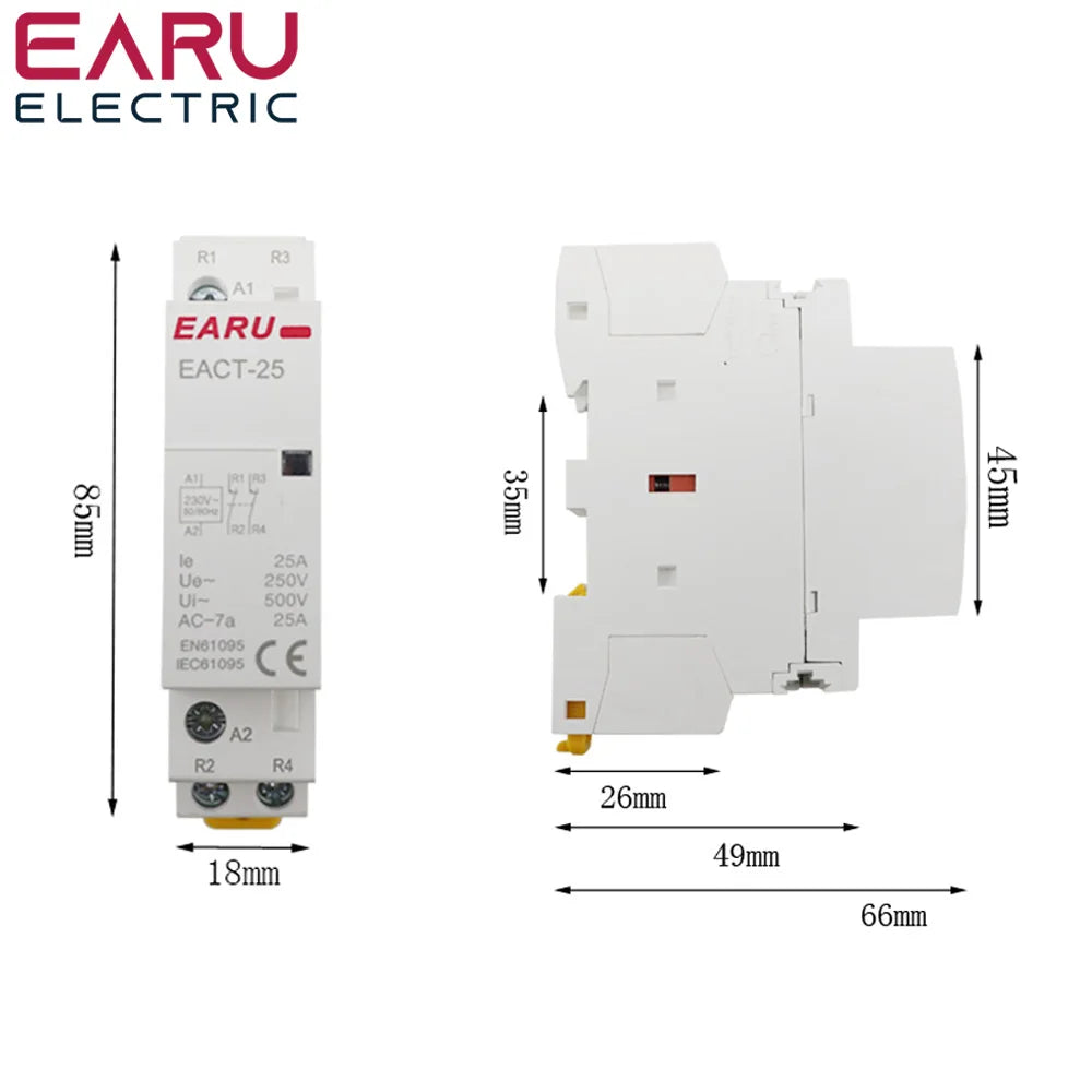 Din Rail Mounted Household Modular AC Contactor 2P 16A 20A 25A 2NO 2NC 1NO 1NC AC220V AC230V 50/60Hz For Smart Home House Hotel