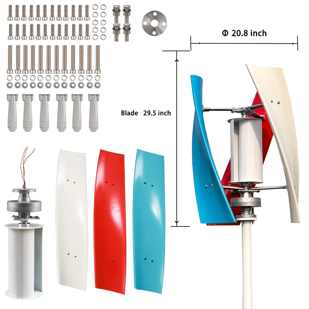 Vertical Wind Turbine Generator Free Energy Windmill Power 2000W 1500W 12V 24V 48V 3 Blades With Mppt Charge Controller - 54 Energy - Renewable Energy Store