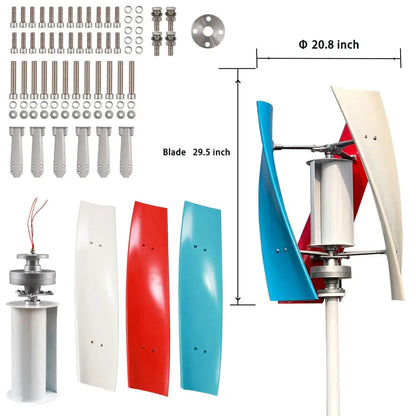 Vertical Wind Turbine Generator Free Energy Windmill Power 2000W 1500W 12V 24V 48V 3 Blades With Mppt Charge Controller - 54 Energy - Renewable Energy Store
