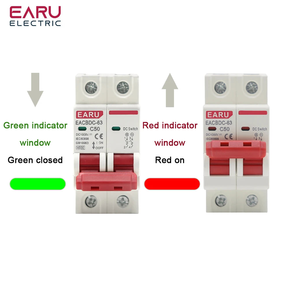 2P DC 1000V MCB Solar Mini Circuit Breaker Overload Protection Switch 6A 10A 16A 20A 25A 32A 40A 50A 63A DC1000V Photovoltaic PV