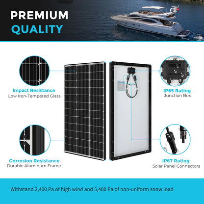 Solar Panel 100W Monocrystalline 12V Off Grid Power RV Camper