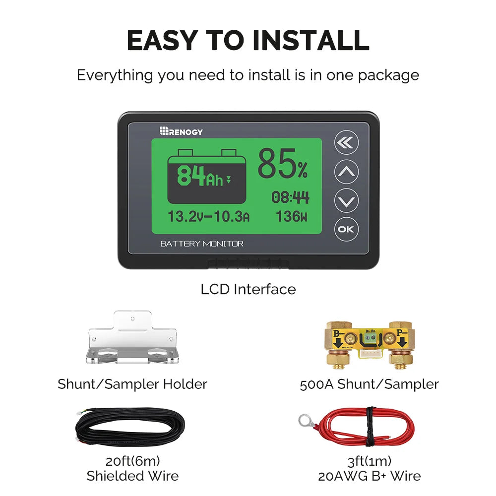 500A Battery Tester Battery Monitor with Shunt, High and Low Voltage