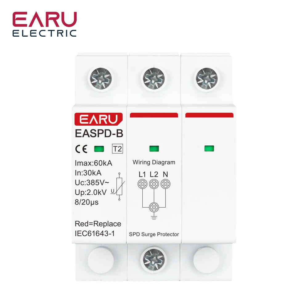 SPD AC 385V 1P 2P 3P 4P 20KA 30KA 40KA 60KA House Lightning Surge Protector Protective Solar PV Low-Voltage Arrester Device