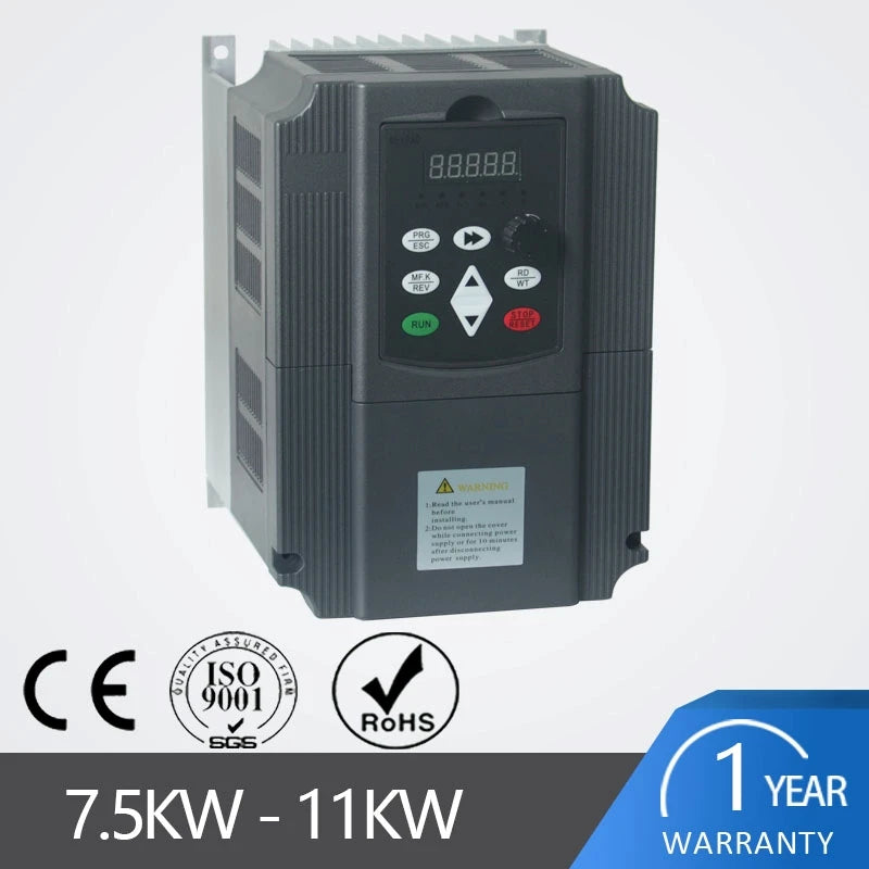 AC Frequency Inverter with VFD Control, Converts 220V Single Phase to 380V 3 Phase, Supports Motors 2.2KW, 4KW, 5.5KW, 7.5KW,11K