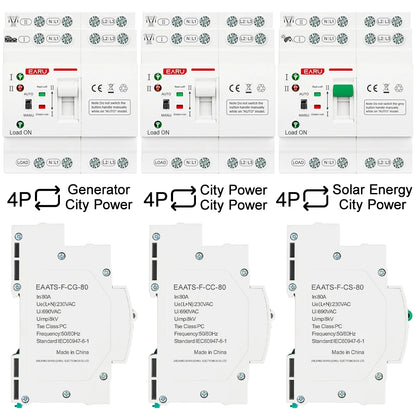 2P 4P 80A AC 230V 110V Automatic Transfer Switch Mini ATS Solar PV Dual Power Electrical Selector Switches Uninterrupted Power