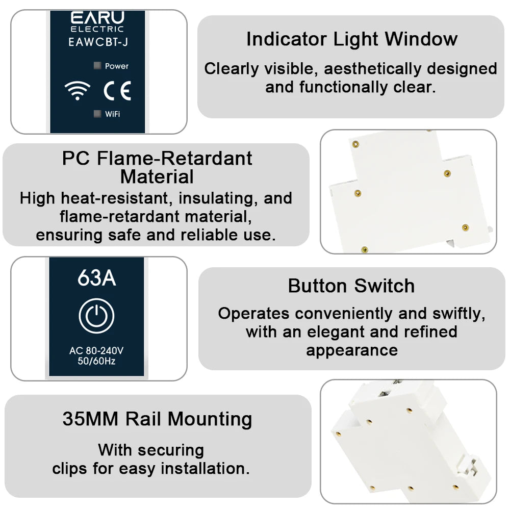 Tuya MCB WiFi Smart Circuit Breaker 1P+N 6-63A Time Relay Energy kWh Voltage Current Meter Protector Voice Remote Control Switch