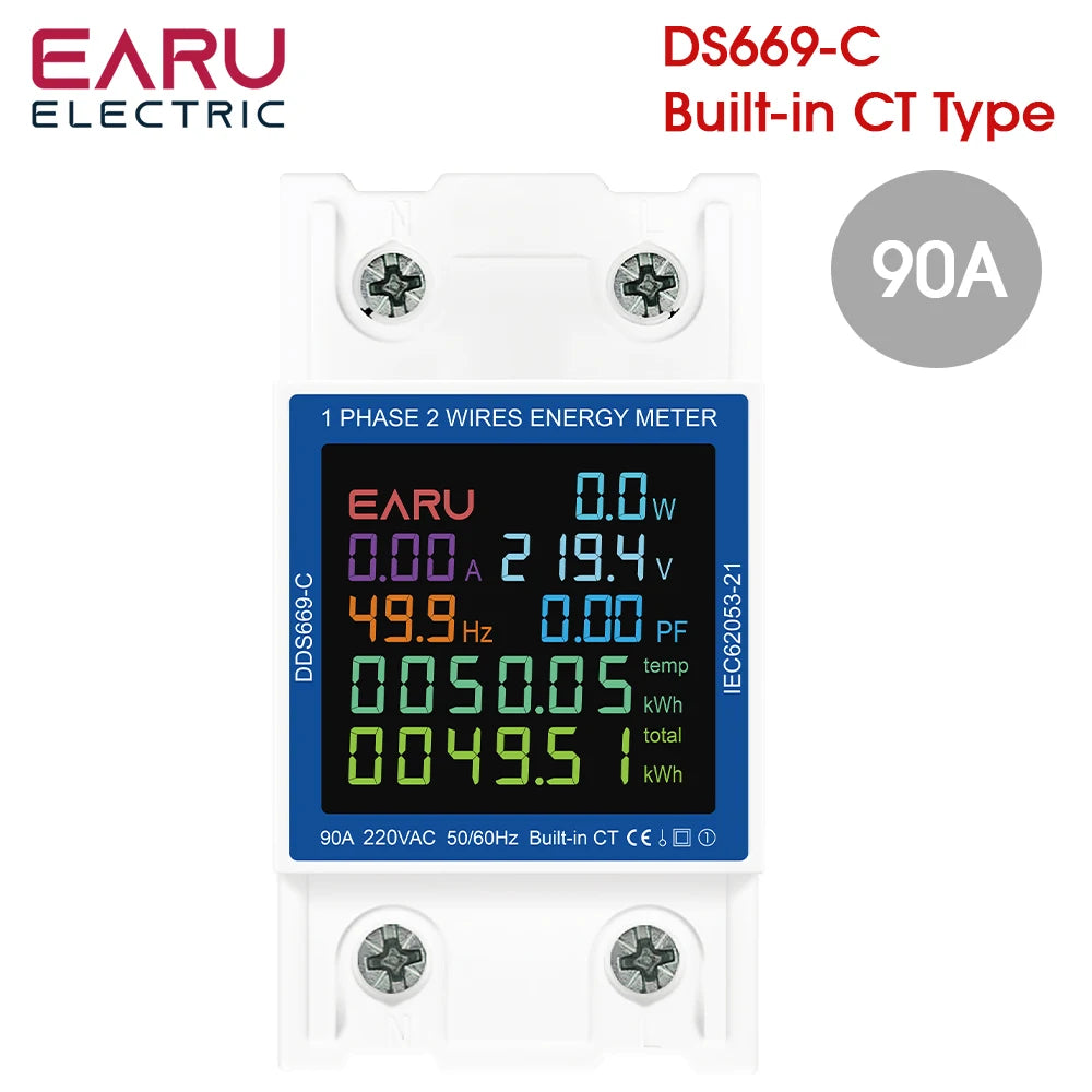 Din Rail AC Monitor 110V 220V Voltage Current Power Factor Active kWh Reset Zero Electric Energy Frequency Meter Voltmeter AMP