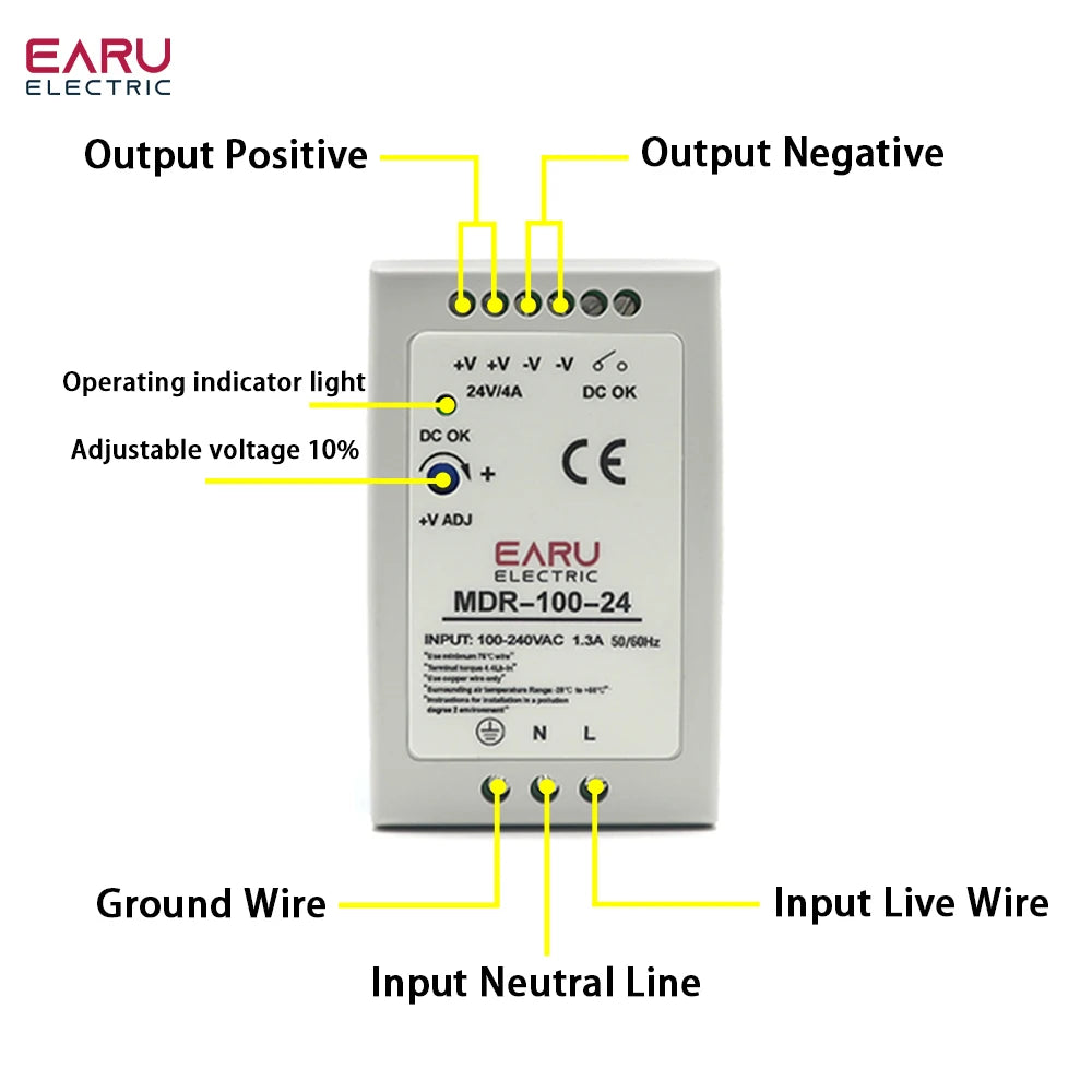 MDR-10W 20W 40W 60W 100W AC100-240V Input Mini Din Rail Switch Power Supply Voltage Transformer DC 5V 12V 15V 24V 36V 48V Output