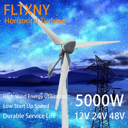 CE certified 5KW 120V 220V 240V 380V Horizontal Wind Turbine Generator Could Do Hybrid With Solar Panels
