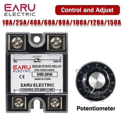 SSR-10VA 25VA 40VA Solid State Relay Voltage Regulator SSR 10-150A  AC 380V Output Potentiometer for PID Temperature Controller
