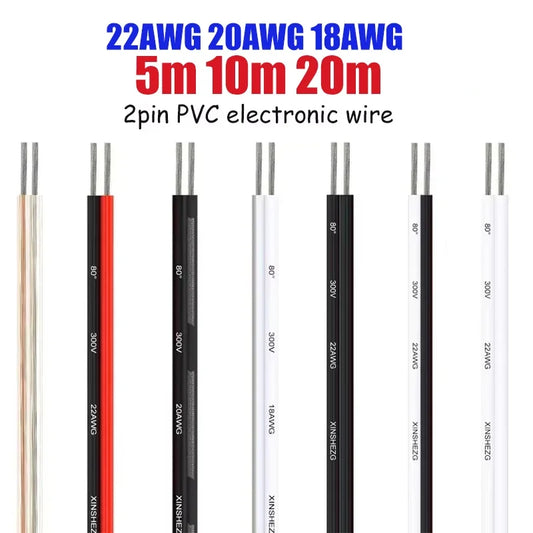 5M/10M/20M 2Pin 12V 24V Tinned Copper Electrical Wire PVC Insulated LED Strip Cable 22 20 18 AWG by 54 Energy - Renewable Energy Store