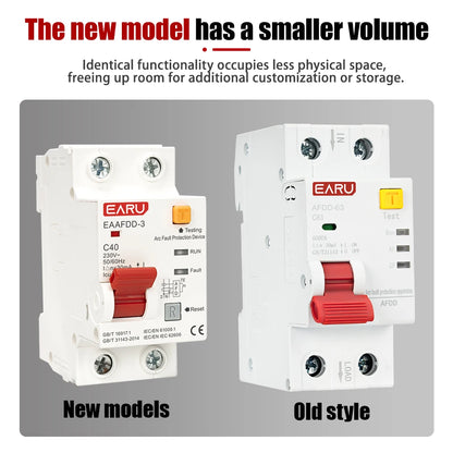 2P AC230V AFCI Arc Fault Protector Device RCBO MCB Circuit Breaker Interrupted Overload Earth Leakage Short Circuit Protection