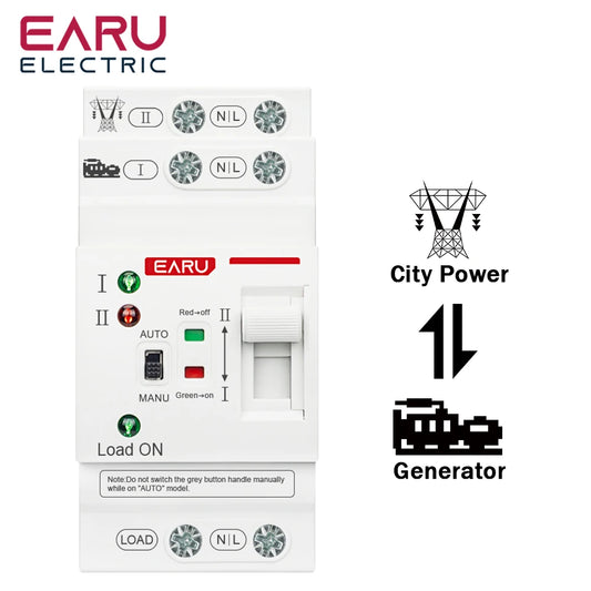 2P 80A AC 230V 50/60Hz ATS Mini Automatic Transfer Switch Dual Power Electrical Selector Switches Uninterrupted Power Din Rail