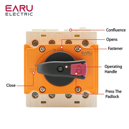 LONQ-40 Solar DC 4P 32A 1500V PV Switch-Disconnector Rotating Handle Isolator Rotary Switch For Solar Distribution Box Din Rail