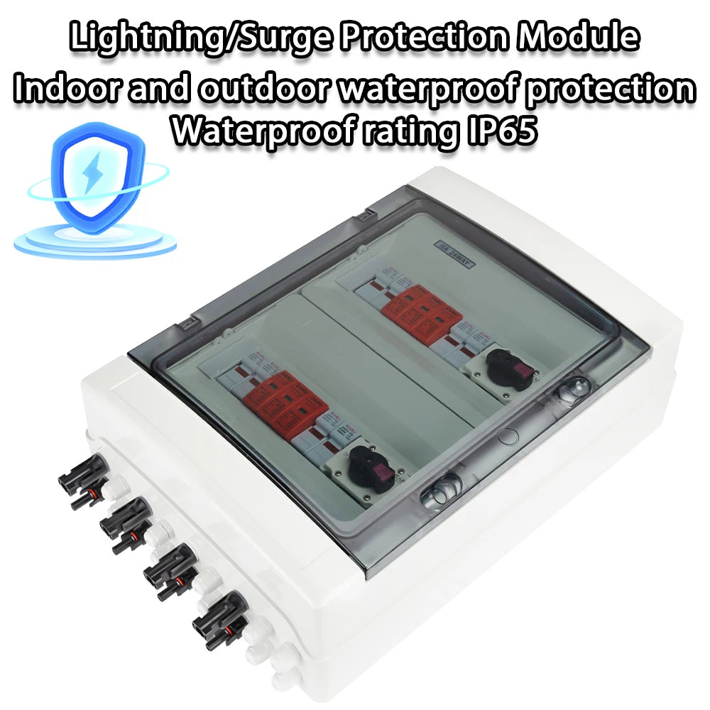 DC 1000V 4 Input 2 Output Solar Photovoltaic PV Combiner Box With Surge Lightning Protection DC Fuse MCB SPD Waterproof Box IP65