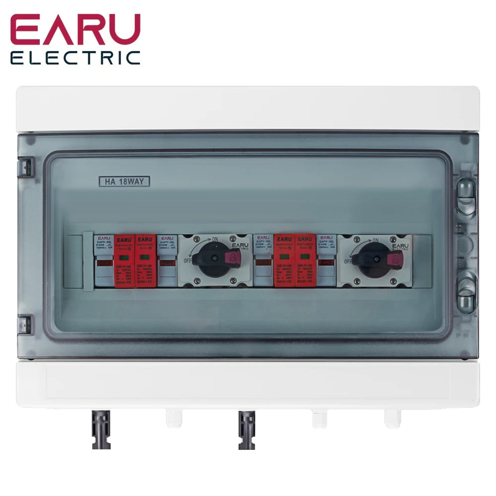 DC 1000V 2 Input 2 Output Solar Photovoltaic PV Combiner Box With Surge Lightning Protection DC Fuse MCB SPD Waterproof Box IP65