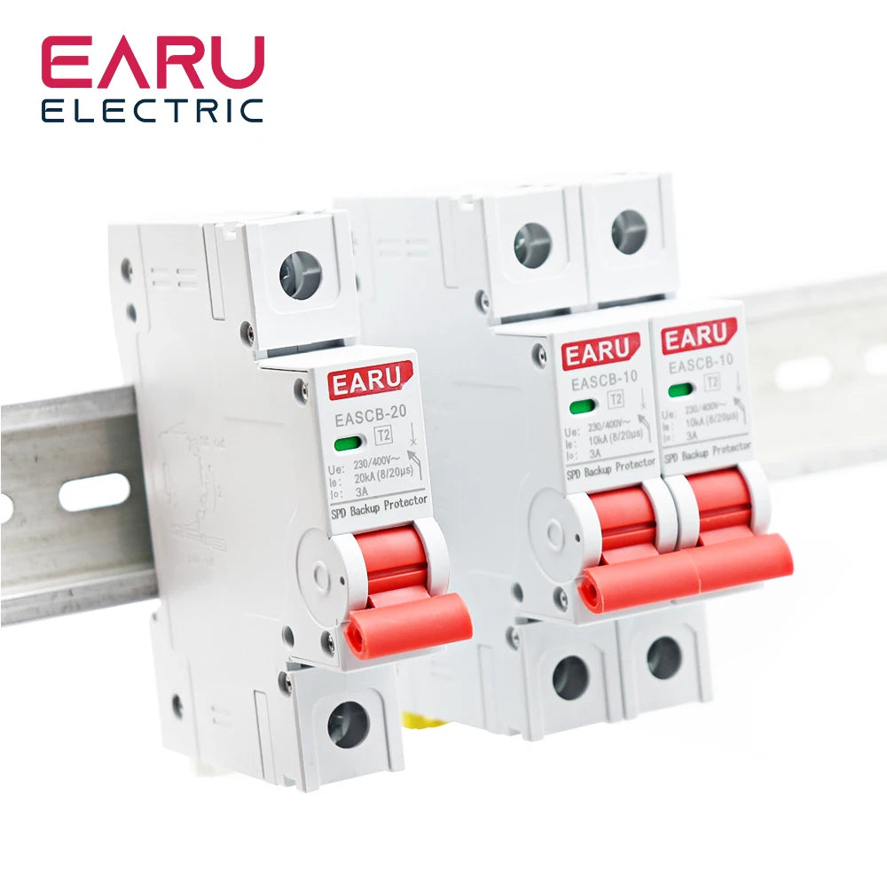 AC SPD Backup Protector T2 Surge Protection Lightning Arrester 230V 400V Surge Protector Din Rail Current Breaker 10kA 20kA 2P