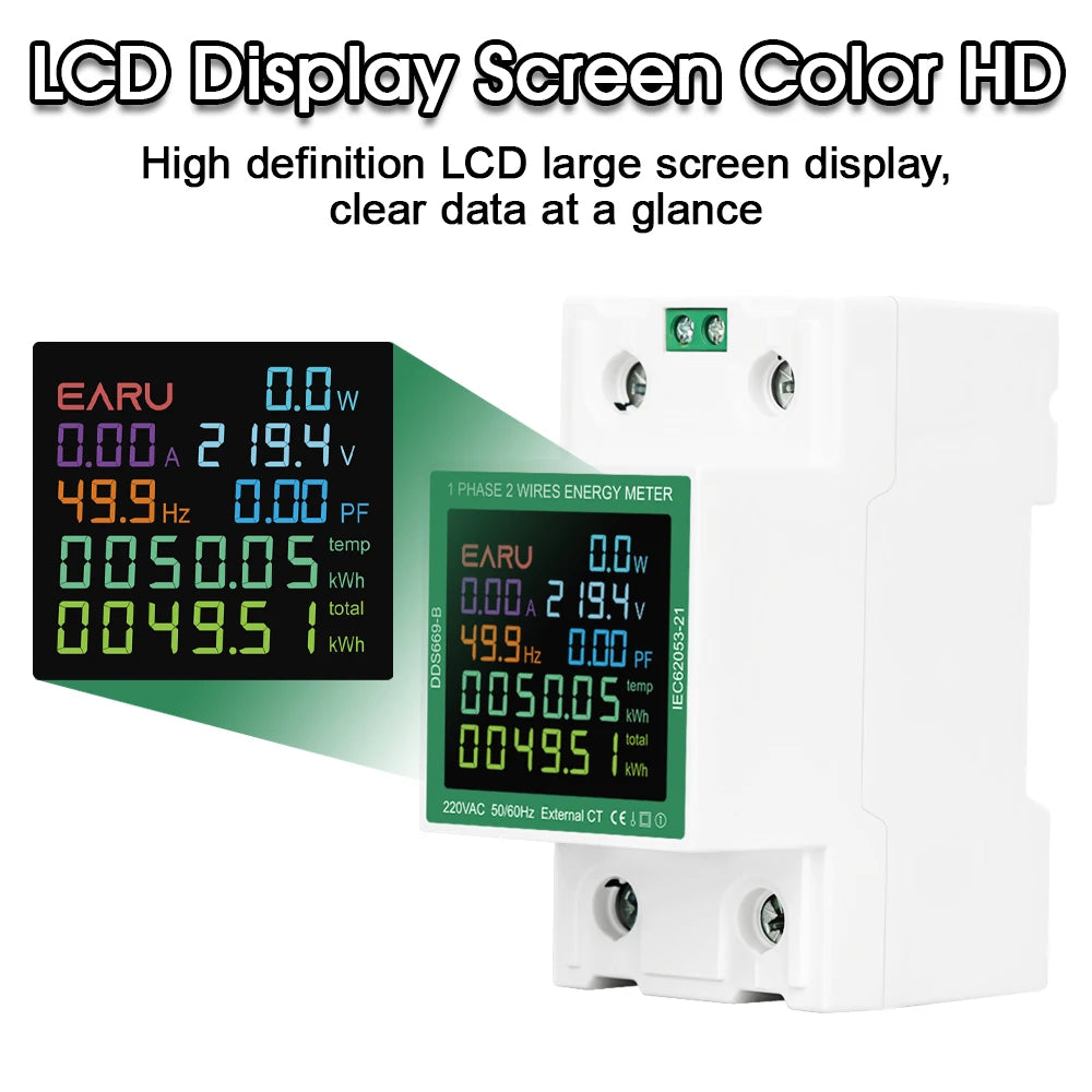 Din Rail AC Monitor 110V 220V Voltage Current Power Factor Active kWh Reset Zero Electric Energy Frequency Meter Voltmeter AMP