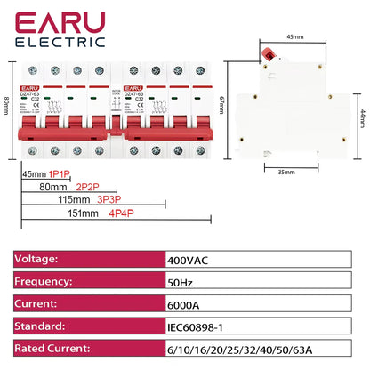 1P+1P 2P+2P 3P+3P 4P+4P MTS AC Dual Power Manual Transfer Interlock Circuit Breaker Din Rail Isolating Discounnecting Switch MCB