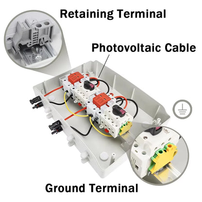 DC 1000V 2 Input 2 Output Solar Photovoltaic PV Combiner Box With Surge Lightning Protection DC Fuse MCB SPD Waterproof Box IP65