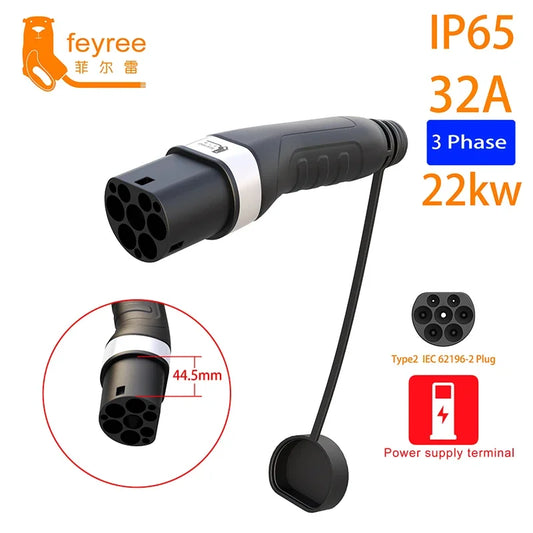 feyree EV Charger Type2 Male Charger Plug for Power Supply Side 16A 32A 1 Phase IEC62196-2 Adapter 11KW 22KW 3Phase Electric Car by 54 Energy - Renewable Energy Store