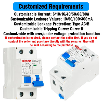 2P AC230V 20A/25A/32A 30mA L7-Architecture Type A MCB RCBO Leakage Protection Curve B/C Tripping Characteristics Circuit Breaker