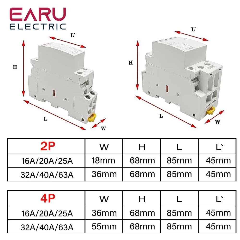 2P 4P 16A 20A 25A 32A 50A 40A 63A AC 220V 50 60Hz Din Rail Household Modular AC Contactor Switch Controller DIY Smart Home Hotel