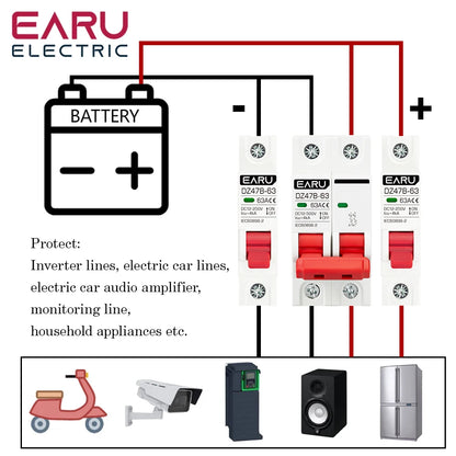 2P DC MCB 12V 24V 48V 500V Circuit Breaker Battery Car Protector DZ47 Positive Negative Pole Rotection  Protect Switch Isolator