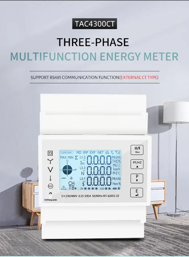 Din Rail 3 Phase Energy Monitor Consumption Power Meter kwh Ammeter With 3PCS RS485 Modbus 50/100/15/200CT 230VAC by 54 Energy - Renewable Energy Store