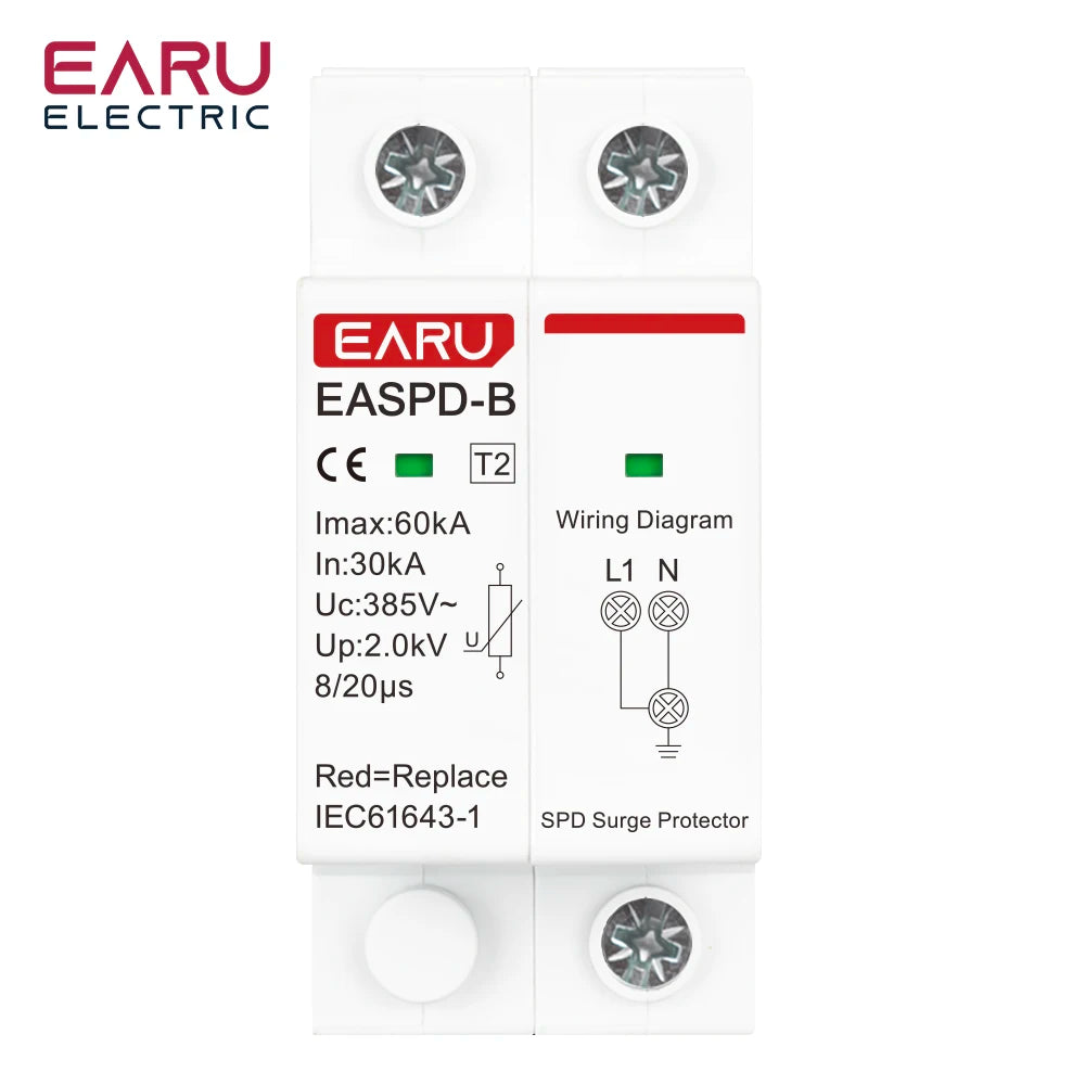 SPD AC 385V 1P 2P 3P 4P 20KA 30KA 40KA 60KA House Lightning Surge Protector Protective Solar PV Low-Voltage Arrester Device