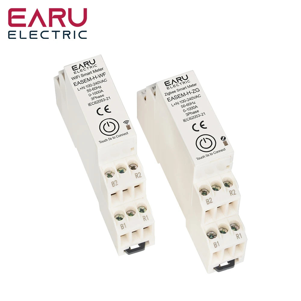 Tuya Smart WiFi ZigBee Energy Meter with 3 CT Clamps for Solar PV System Power Production Consumption Bidirectional Monitoring