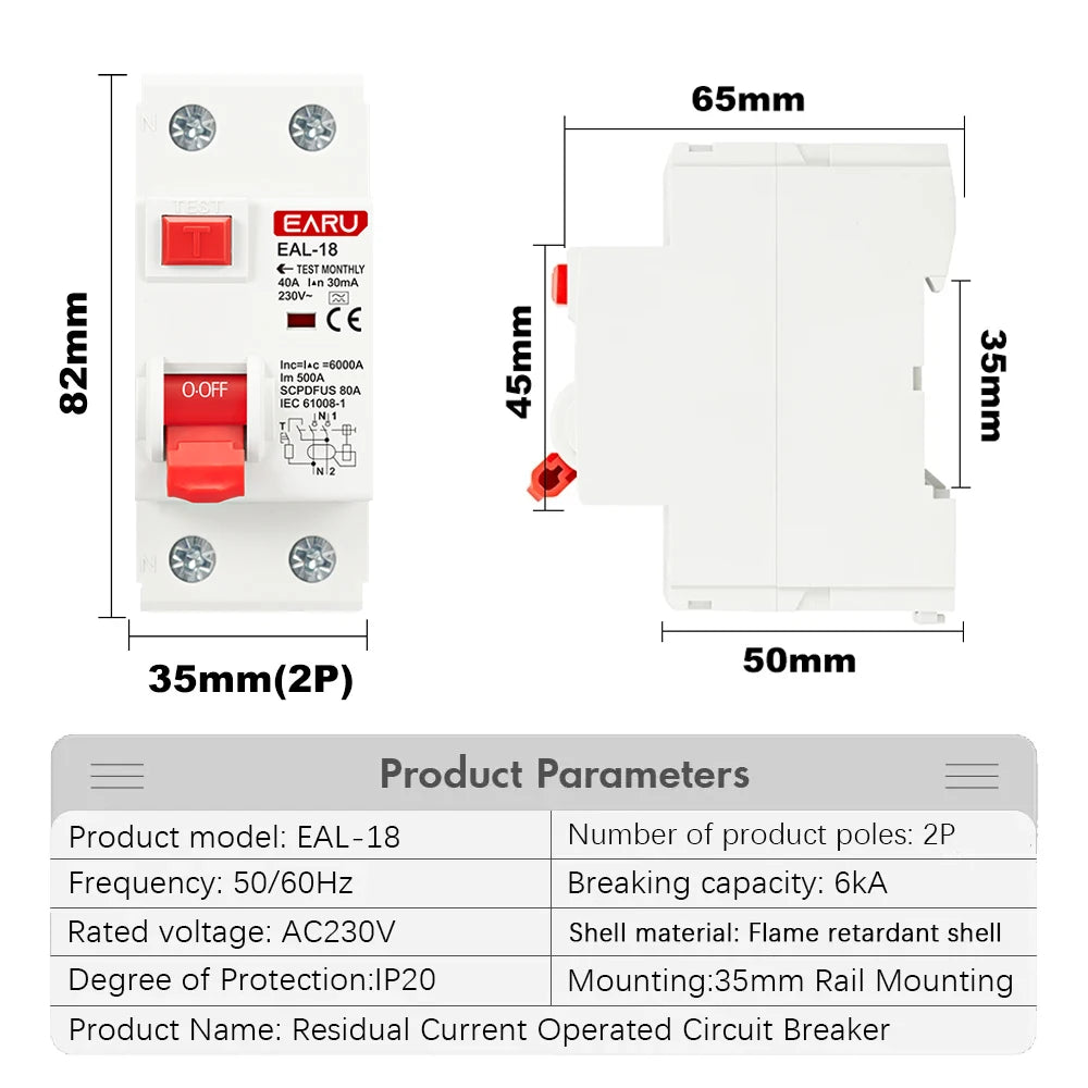 2P 32A 10/30/100/300mA Type A RCCB RCD ELCB Electromagnetic Residual Current Circuit Breaker Differential Breaker Safety Switch