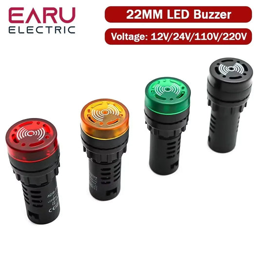 AD16-22SM 22mm Panel Diameter AC DC 12V 24V 110V 220V Flash Signal Light Red LED Active Buzzer Beep Alarm Indicator Green Yellow