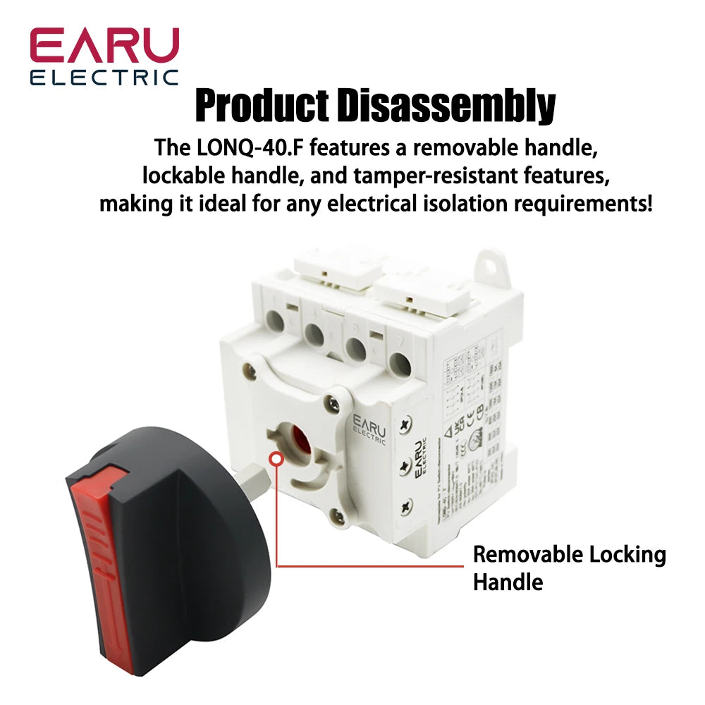 LONQ-40 Solar DC 4P 32A 1500V PV Switch-Disconnector Rotating Handle Isolator Rotary Switch For Solar Distribution Box Din Rail