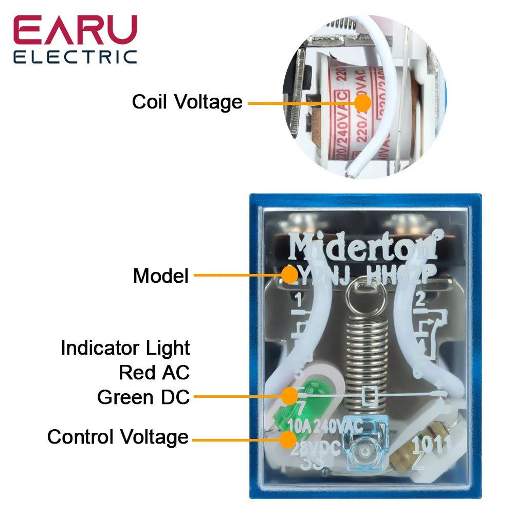 1Pcs LY2NJ HH62P Small Electromagnetic Relay 10A 8PIN Coil Power Relay DC12V DC24V AC110V AC220V With Socket Base DIN Rail