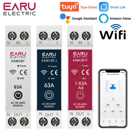 Tuya MCB WiFi Smart Circuit Breaker 1P+N 63A Timer Power Energy kWh Voltage Current Meter Protector Voice Remote Control Switch
