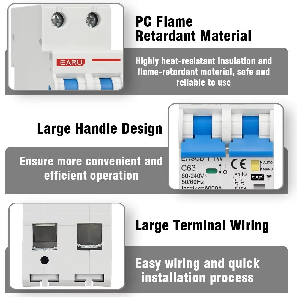 2P Tuya WiFi Smart Circuit Breaker MCB Timer Relay Switch Remote Control AC 63A 16A Power-off Memory Alexa Google Home Assistant
