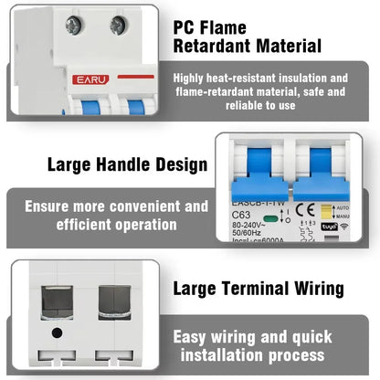 2P Tuya WiFi Smart Circuit Breaker MCB Timer Relay Switch Remote Control AC 63A 16A Power-off Memory Alexa Google Home Assistant