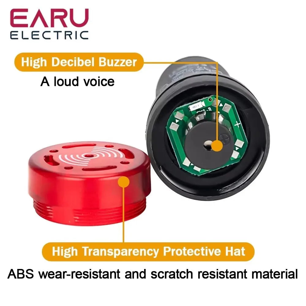 AD16-22SM 22mm Panel Diameter AC DC 12V 24V 110V 220V Flash Signal Light Red LED Active Buzzer Beep Alarm Indicator Green Yellow