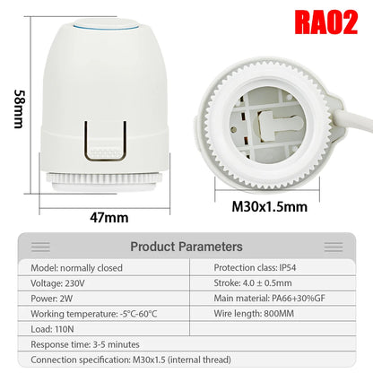 Floor Heating Valve NC AC 230V M30*1.5mm Electric Thermal Actuator Manifold For Underfloor Heating TRV Thermostatic Radiator
