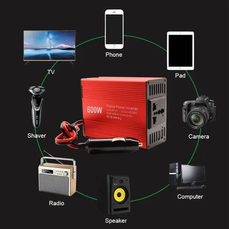 Power Converter Modified Sine Wave Universal Socket  12V /  220V / 600W - 54 Energy - Renewable Energy Store