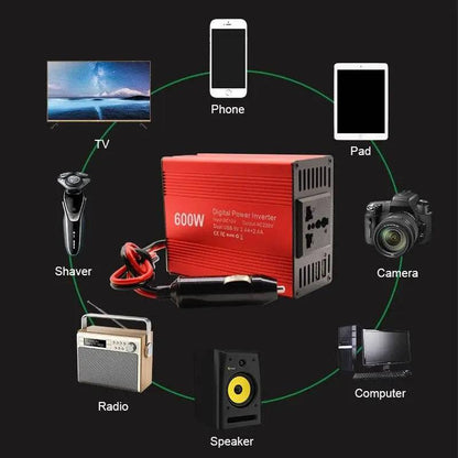 Power Converter Modified Sine Wave Universal Socket  12V /  220V / 600W - 54 Energy - Renewable Energy Store